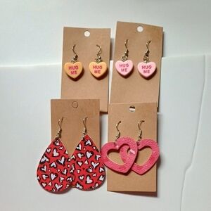 Heart-Shaped Earrings Set - Red, Pink, Yellow